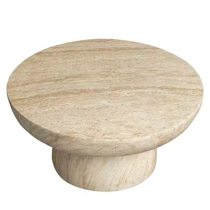 Round Coffee Table Fiberstone Pedestal Accent Table for Indoor or Outdoor Use, Sculpted Design with Anti-Slip Foot Pads
