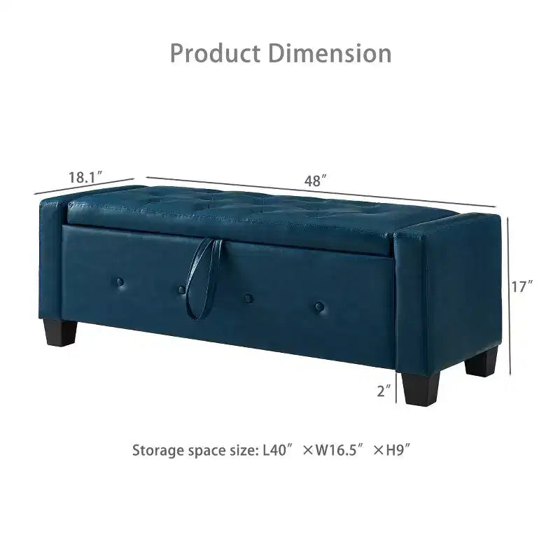 48 Modern PU Leather Storage Bench with Flip-Top, Entryway Bench with Storage for Living Room, Bedroom, or Entryway