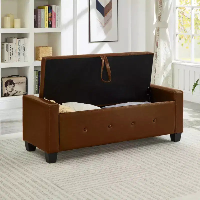 48 Modern PU Leather Storage Bench with Flip-Top, Entryway Bench with Storage for Living Room, Bedroom, or Entryway