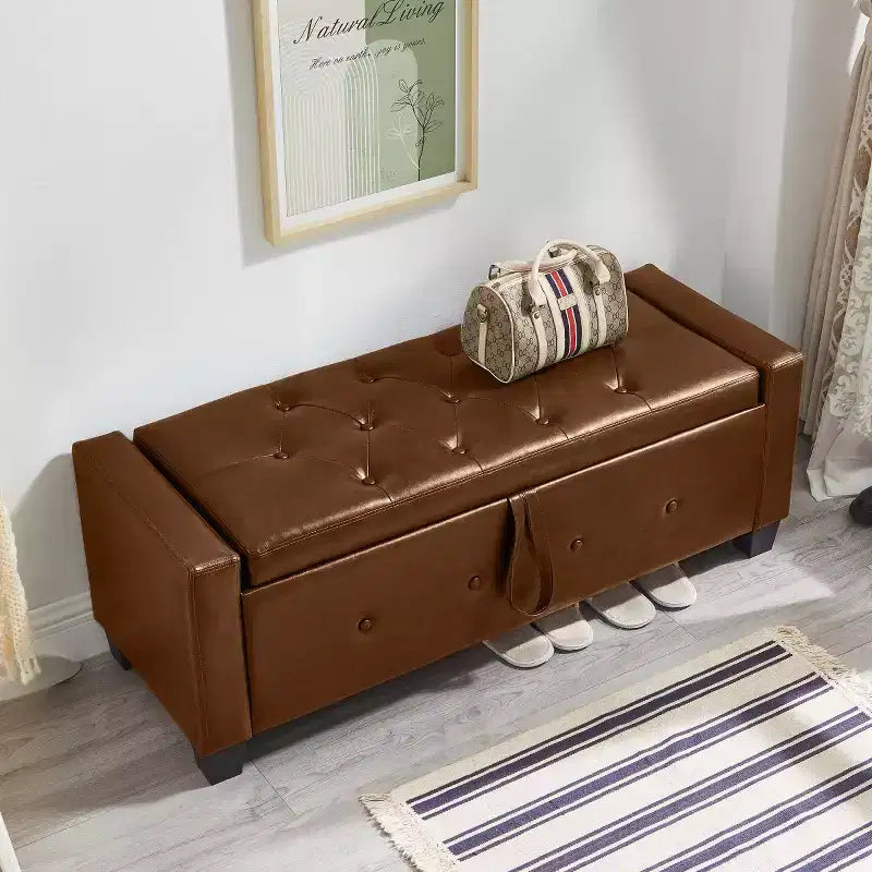 48 Modern PU Leather Storage Bench with Flip-Top, Entryway Bench with Storage for Living Room, Bedroom, or Entryway