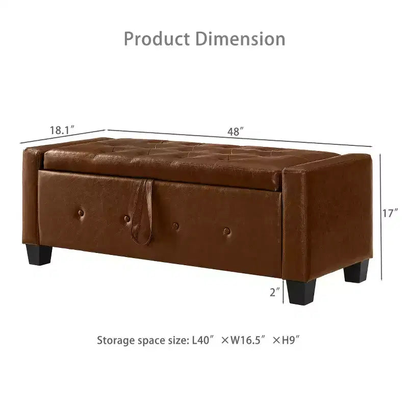 48 Modern PU Leather Storage Bench with Flip-Top, Entryway Bench with Storage for Living Room, Bedroom, or Entryway