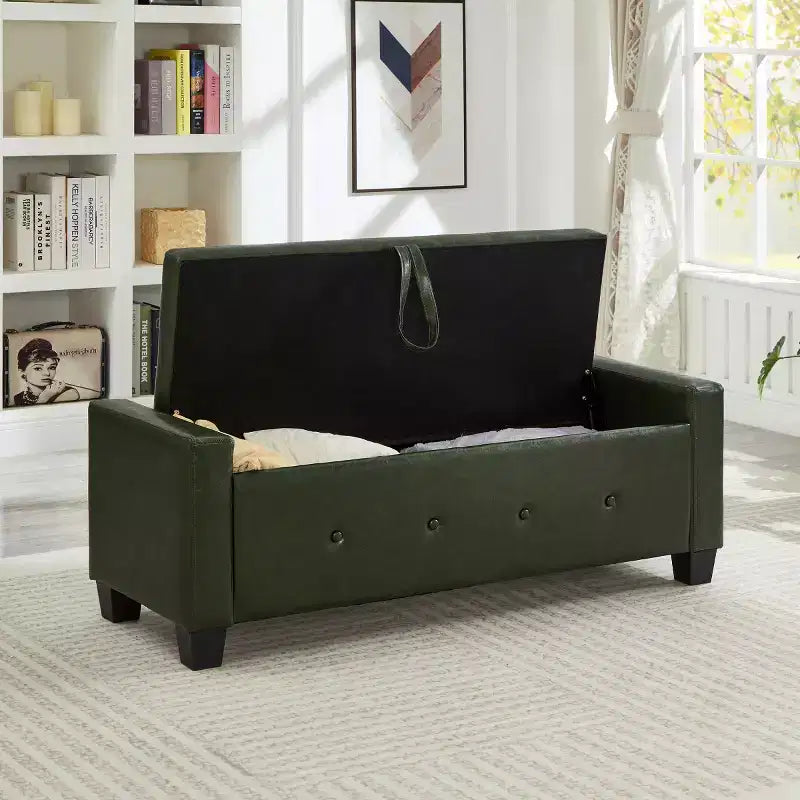 48 Modern PU Leather Storage Bench with Flip-Top, Entryway Bench with Storage for Living Room, Bedroom, or Entryway