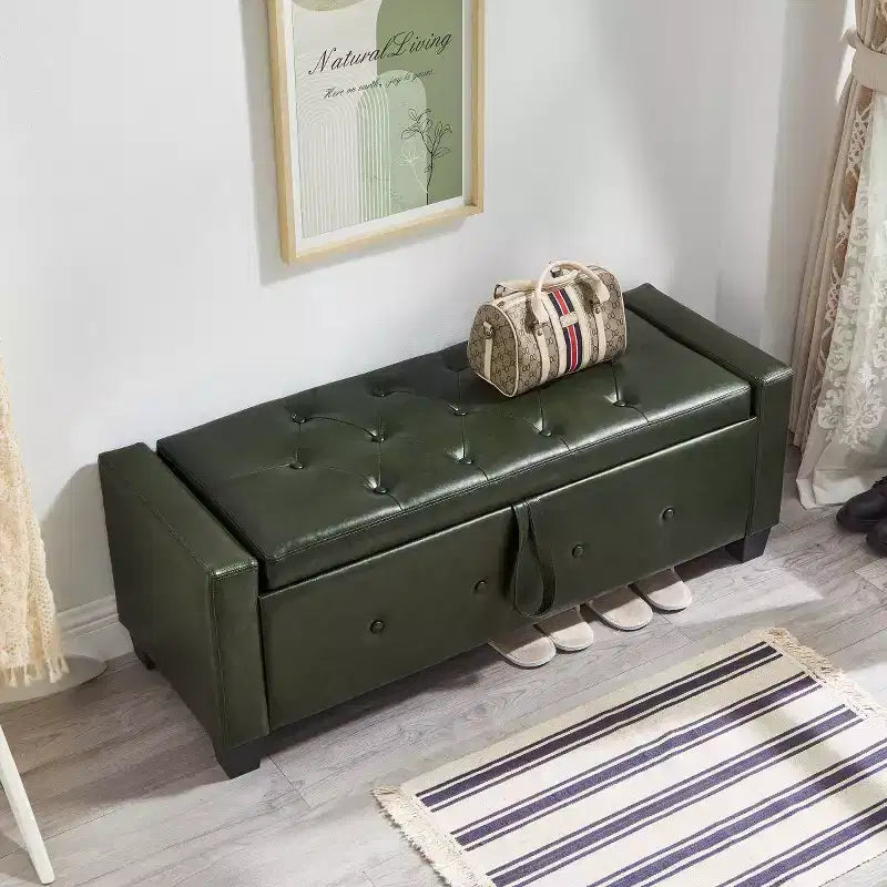 48 Modern PU Leather Storage Bench with Flip-Top, Entryway Bench with Storage for Living Room, Bedroom, or Entryway