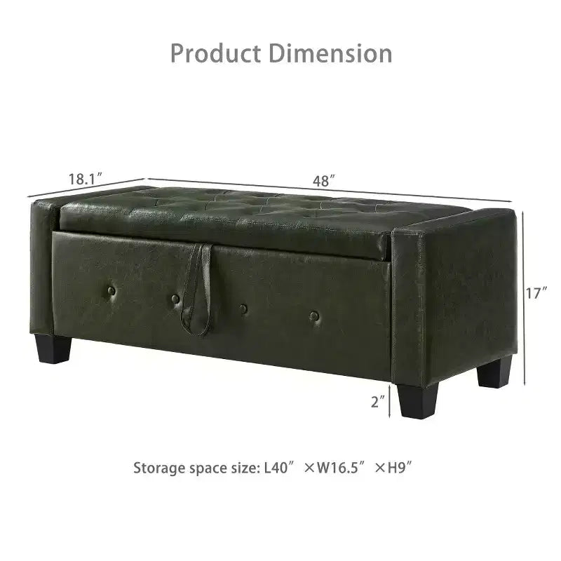 48 Modern PU Leather Storage Bench with Flip-Top, Entryway Bench with Storage for Living Room, Bedroom, or Entryway