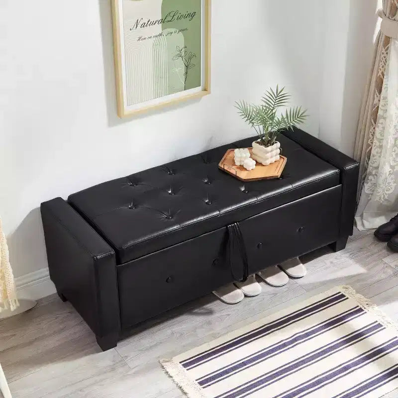 48 Modern PU Leather Storage Bench with Flip-Top, Entryway Bench with Storage for Living Room, Bedroom, or Entryway