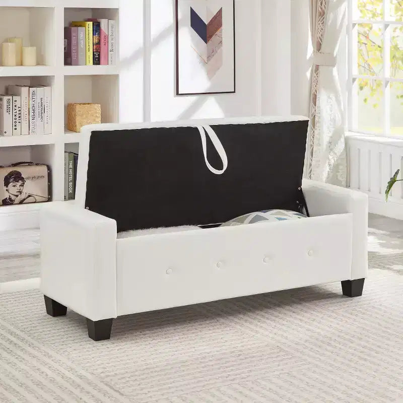 48 Modern PU Leather Storage Bench with Flip-Top, Entryway Bench with Storage for Living Room, Bedroom, or Entryway