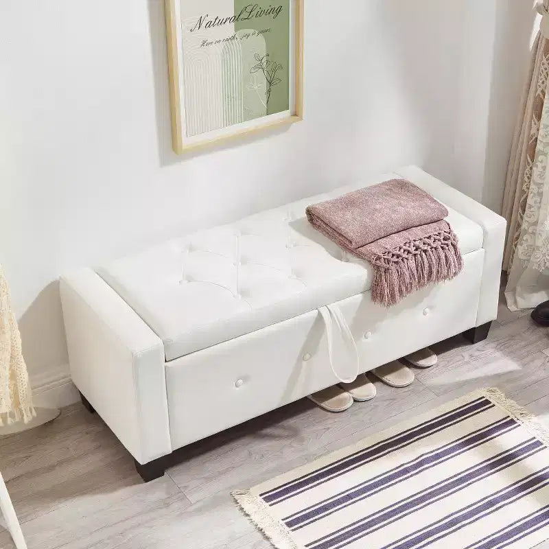 48 Modern PU Leather Storage Bench with Flip-Top, Entryway Bench with Storage for Living Room, Bedroom, or Entryway