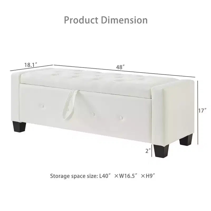 48 Modern PU Leather Storage Bench with Flip-Top, Entryway Bench with Storage for Living Room, Bedroom, or Entryway