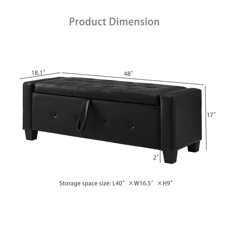48 Modern PU Leather Storage Bench with Flip-Top, Entryway Bench with Storage for Living Room, Bedroom, or Entryway