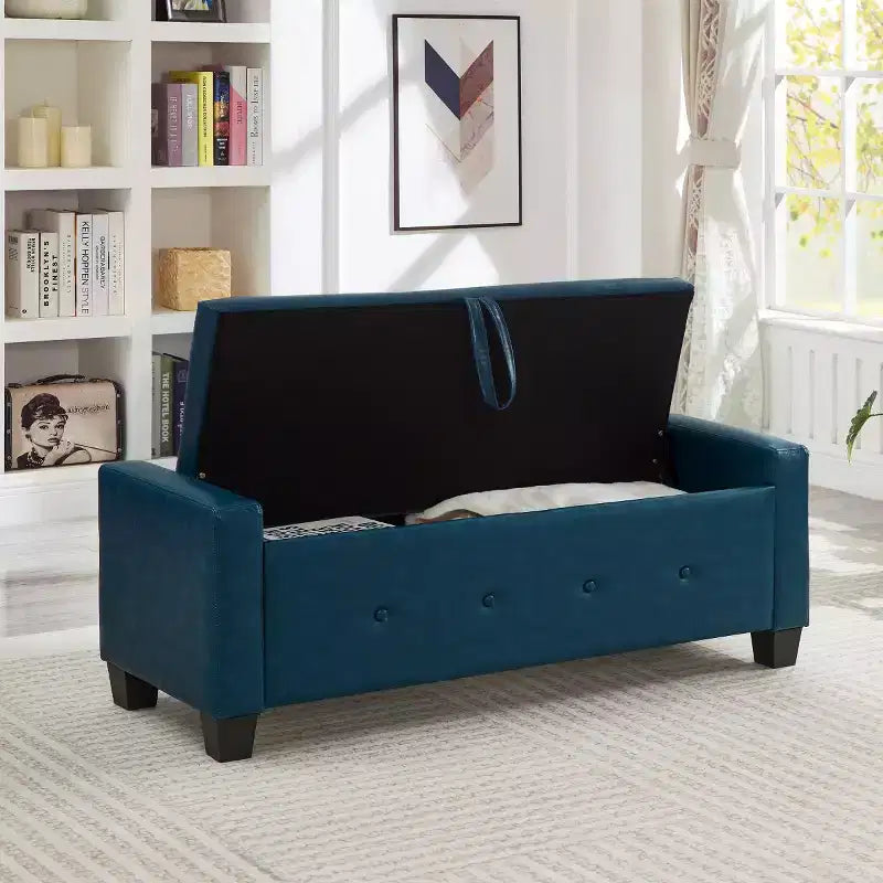 48 Modern PU Leather Storage Bench with Flip-Top, Entryway Bench with Storage for Living Room, Bedroom, or Entryway