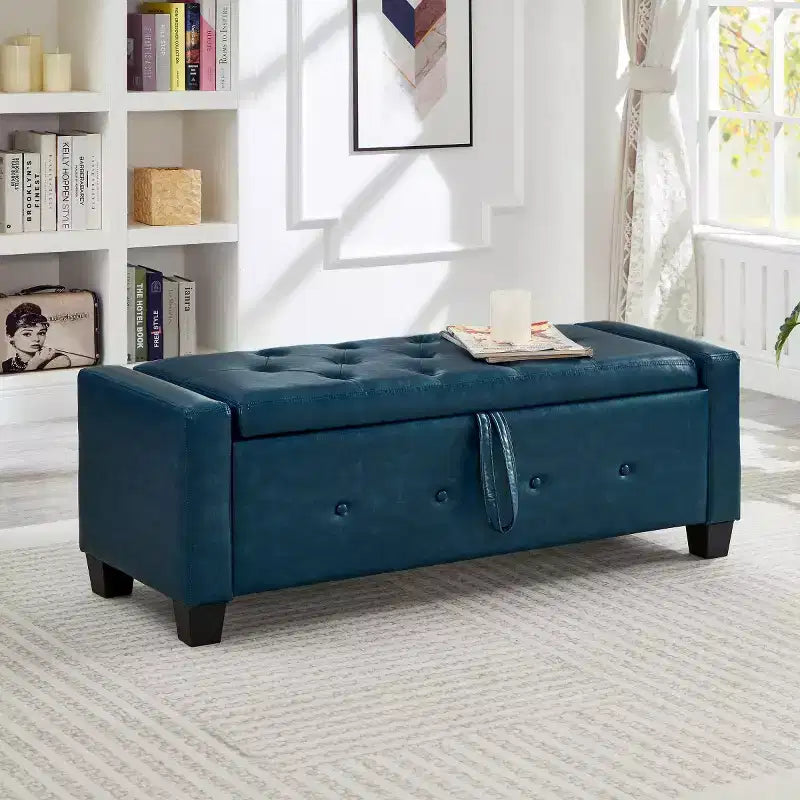 48 Modern PU Leather Storage Bench with Flip-Top, Entryway Bench with Storage for Living Room, Bedroom, or Entryway