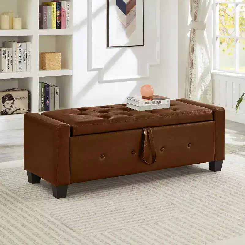 48 Modern PU Leather Storage Bench with Flip-Top, Entryway Bench with Storage for Living Room, Bedroom, or Entryway