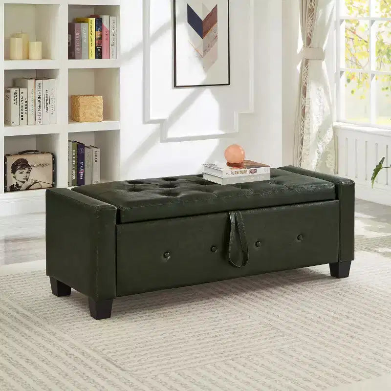 48 Modern PU Leather Storage Bench with Flip-Top, Entryway Bench with Storage for Living Room, Bedroom, or Entryway