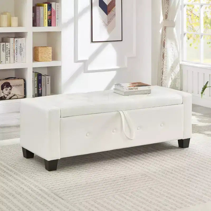 48 Modern PU Leather Storage Bench with Flip-Top, Entryway Bench with Storage for Living Room, Bedroom, or Entryway