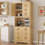 Mobile dispensa da cucina alto 72 pollici - Credenza indipendente in legno con anta intagliata e maniglia in cristallo per sala da pranzo e soggiorno