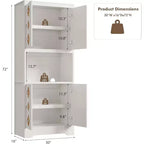 Mobile dispensa da cucina alto 72 pollici - Credenza indipendente in legno con anta intagliata e maniglia in cristallo per sala da pranzo e soggiorno