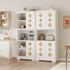 Mobile dispensa da cucina alto 72 pollici - Credenza indipendente in legno con anta intagliata e maniglia in cristallo per sala da pranzo e soggiorno