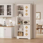 Mobile dispensa da cucina alto 72 pollici - Credenza indipendente in legno con anta intagliata e maniglia in cristallo per sala da pranzo e soggiorno