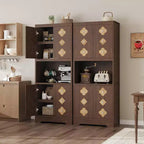 Mobile dispensa da cucina alto 72 pollici - Credenza indipendente in legno con anta intagliata e maniglia in cristallo per sala da pranzo e soggiorno