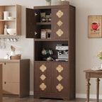 Mobile dispensa da cucina alto 72 pollici - Credenza indipendente in legno con anta intagliata e maniglia in cristallo per sala da pranzo e soggiorno