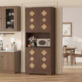 72 Tall Kitchen Pantry Cabinet - Freestanding Wooden Hutch Cupboard with Carved Door & Crystal Handle for Dining Living Room