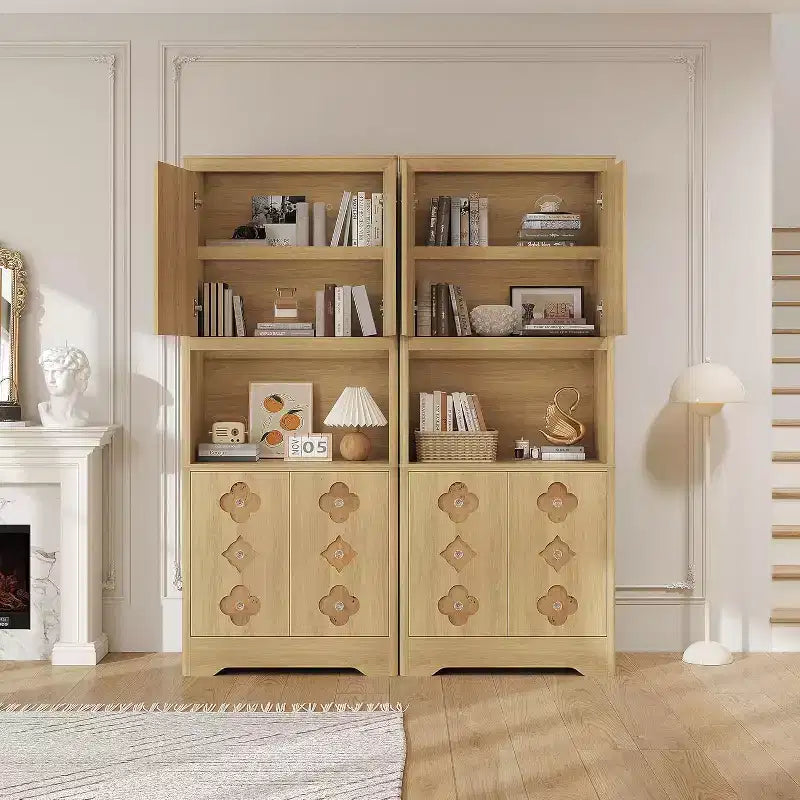 72 Tall Kitchen Pantry Cabinet - Freestanding Wooden Hutch Cupboard with Carved Door & Crystal Handle for Dining Living Room