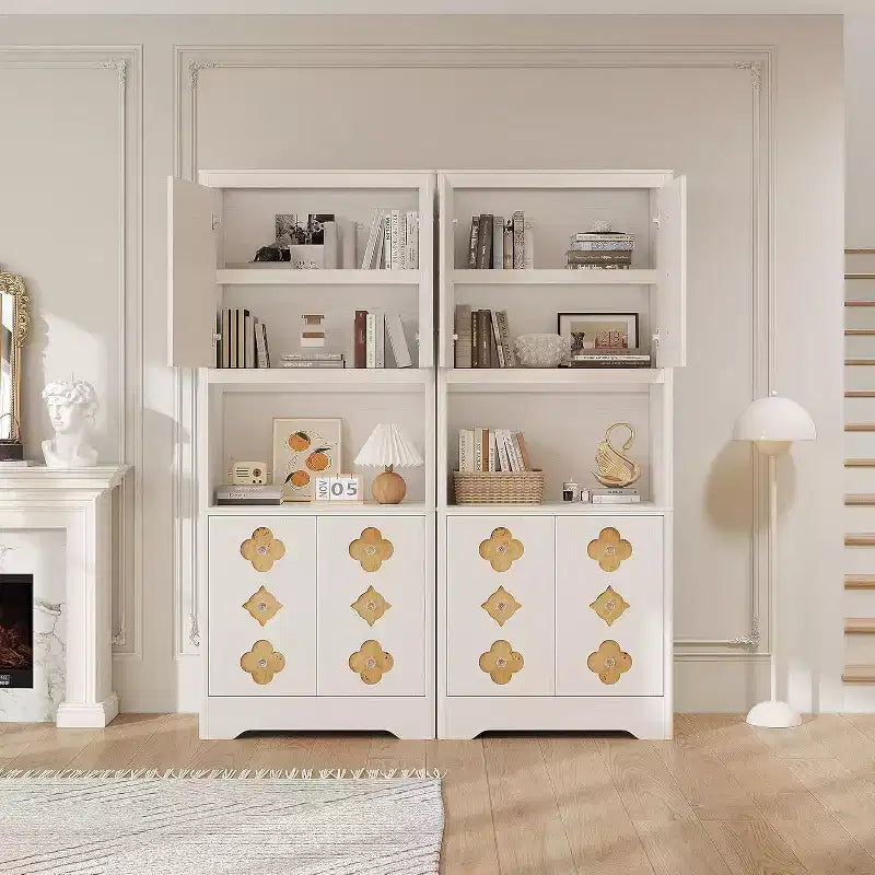 72 Tall Kitchen Pantry Cabinet - Freestanding Wooden Hutch Cupboard with Carved Door & Crystal Handle for Dining Living Room