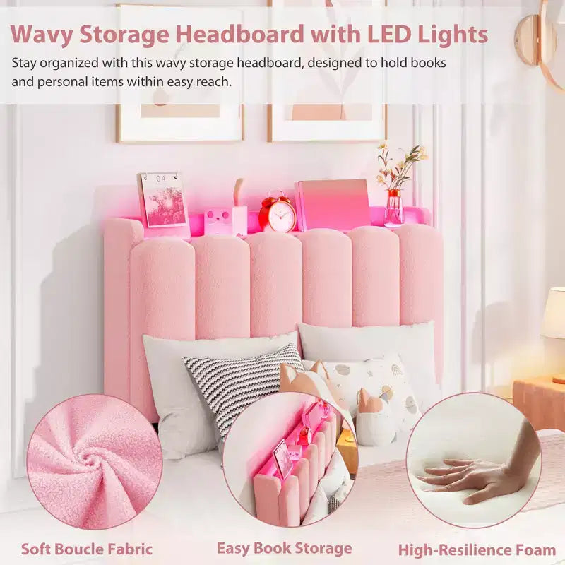 Upholstered Platform Bed Frame Storage Headboard & Drawers, Strong Wood Slats, Noise-Free Metal Frame, Heavy Duty, Easy Assembly