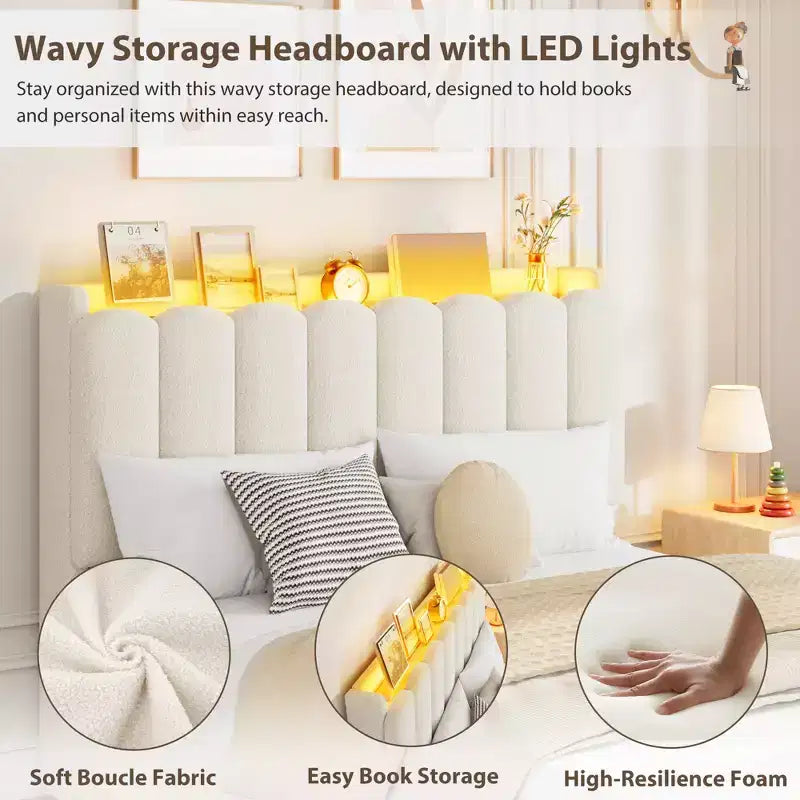 Upholstered Platform Bed Frame Storage Headboard & Drawers, Strong Wood Slats, Noise-Free Metal Frame, Heavy Duty, Easy Assembly
