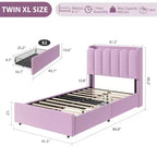 Letto a Piattaforma Imbottito con Testiera Contenitore e Cassetti, Robuste Doghe in Legno, Struttura in Metallo Silenziosa, Resistente, Facile da Montare