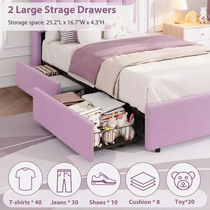 Upholstered Platform Bed Frame Storage Headboard & Drawers, Strong Wood Slats, Noise-Free Metal Frame, Heavy Duty, Easy Assembly