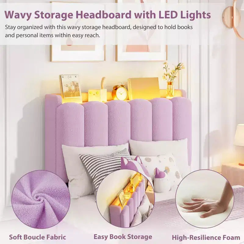 Upholstered Platform Bed Frame Storage Headboard & Drawers, Strong Wood Slats, Noise-Free Metal Frame, Heavy Duty, Easy Assembly