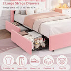Letto a Piattaforma Imbottito con Testiera Contenitore e Cassetti, Robuste Doghe in Legno, Struttura in Metallo Silenziosa, Resistente, Facile da Montare