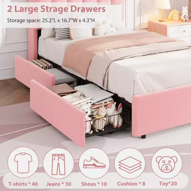 Upholstered Platform Bed Frame Storage Headboard & Drawers, Strong Wood Slats, Noise-Free Metal Frame, Heavy Duty, Easy Assembly
