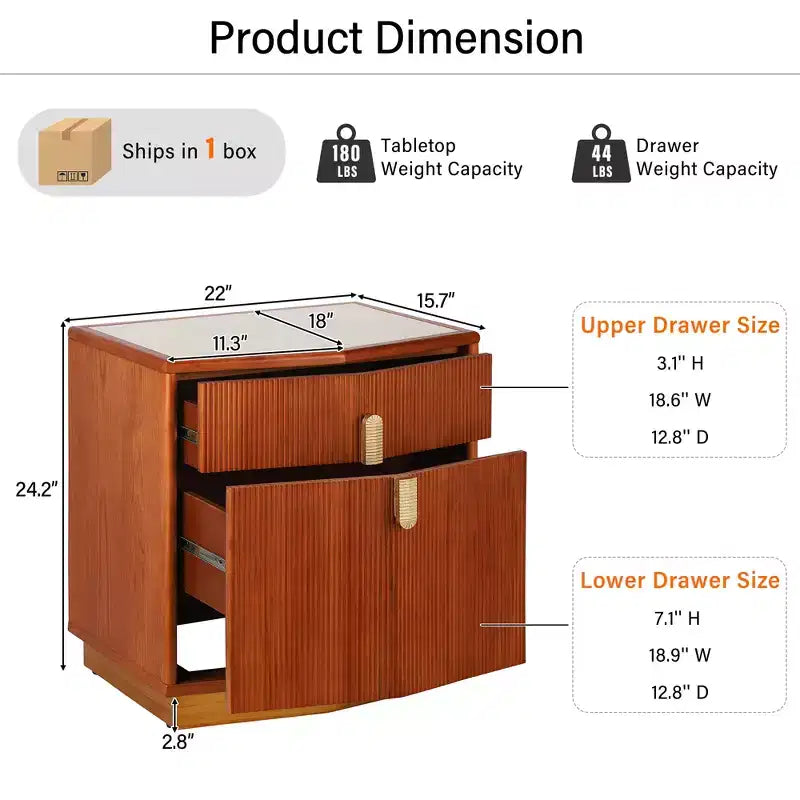Modern Bulging Designed Storage Nightstand with 2 Drawers