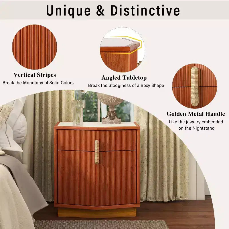 Modern Bulging Designed Storage Nightstand with 2 Drawers