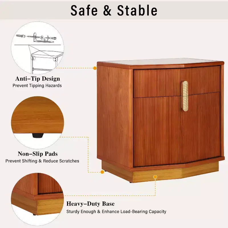 Modern Bulging Designed Storage Nightstand with 2 Drawers