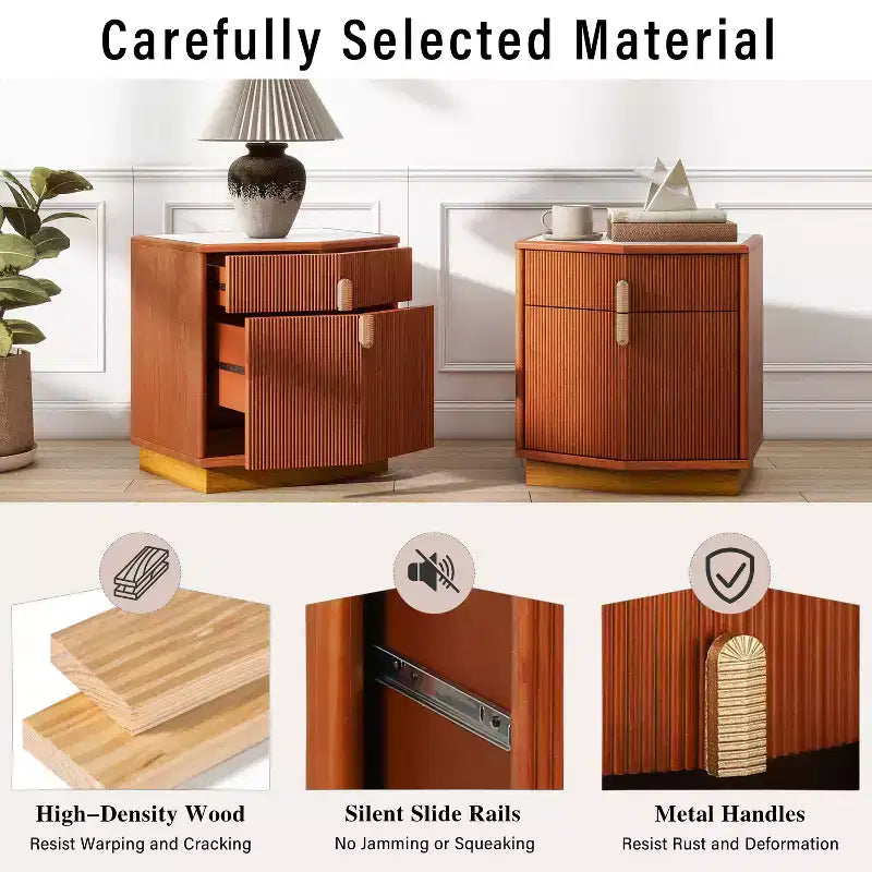 Modern Bulging Designed Storage Nightstand with 2 Drawers