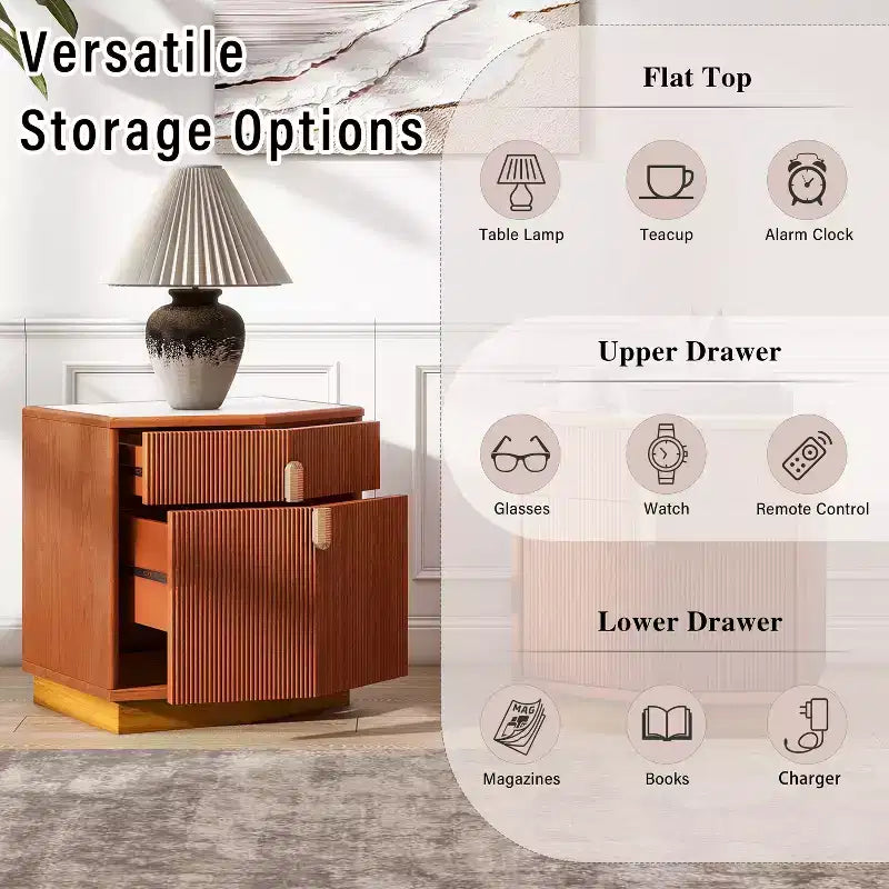 Modern Bulging Designed Storage Nightstand with 2 Drawers