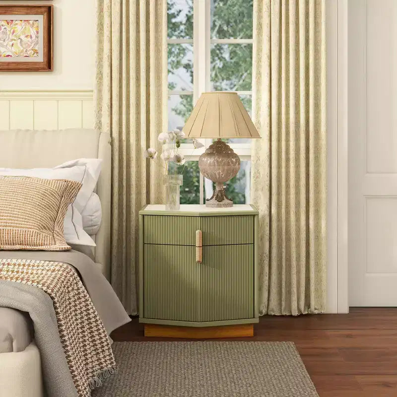Modern Bulging Designed Storage Nightstand with 2 Drawers