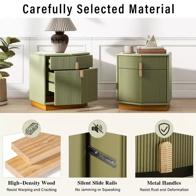 Modern Bulging Designed Storage Nightstand with 2 Drawers