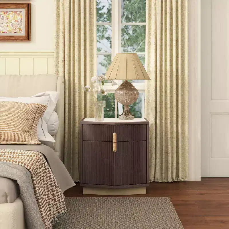 Modern Bulging Designed Storage Nightstand with 2 Drawers