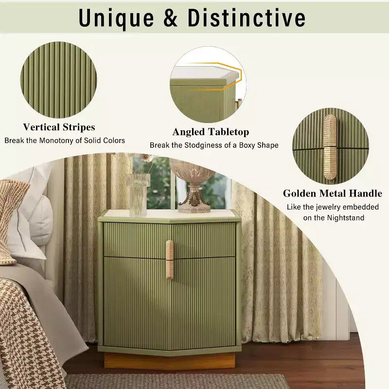 Modern Bulging Designed Storage Nightstand with 2 Drawers