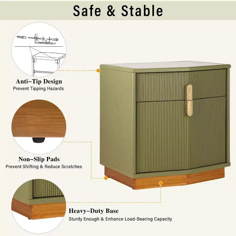 Modern Bulging Designed Storage Nightstand with 2 Drawers