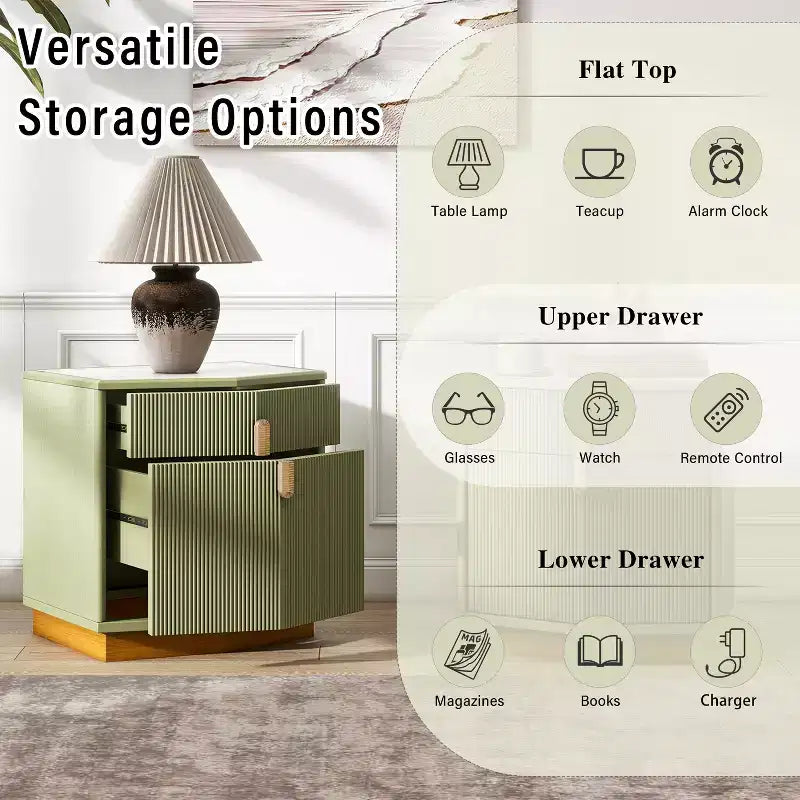 Modern Bulging Designed Storage Nightstand with 2 Drawers