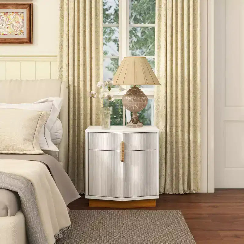 Modern Bulging Designed Storage Nightstand with 2 Drawers