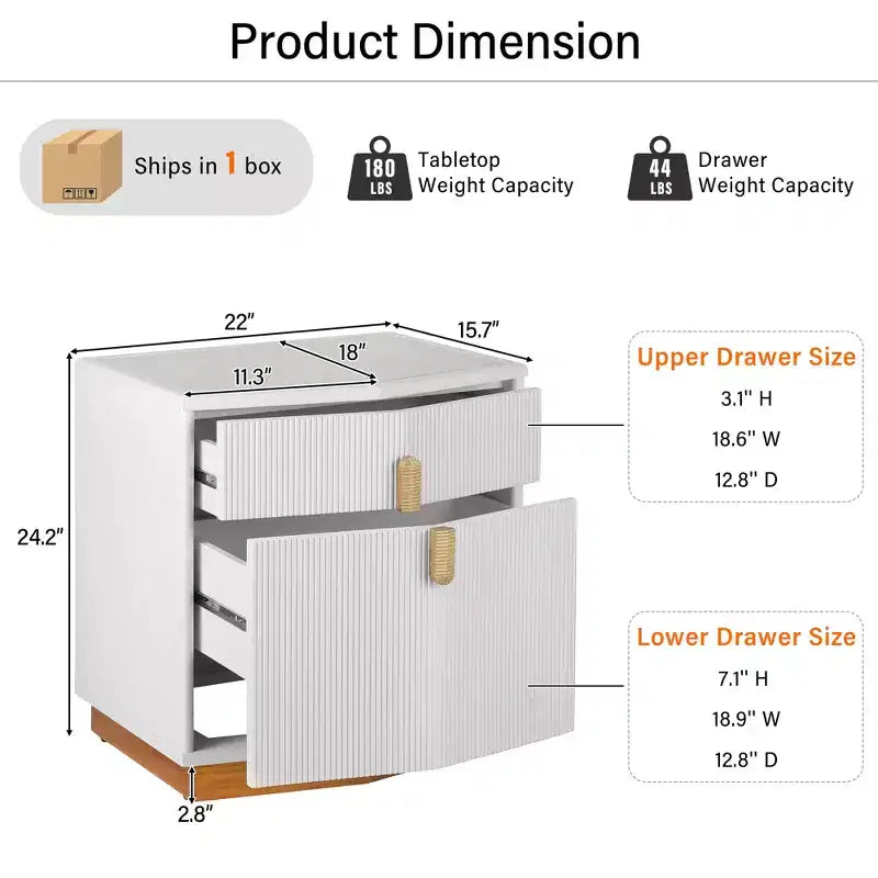 Modern Bulging Designed Storage Nightstand with 2 Drawers