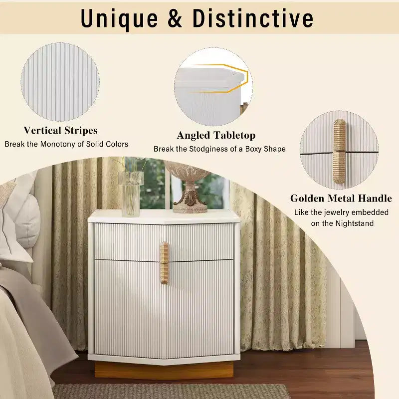 Modern Bulging Designed Storage Nightstand with 2 Drawers