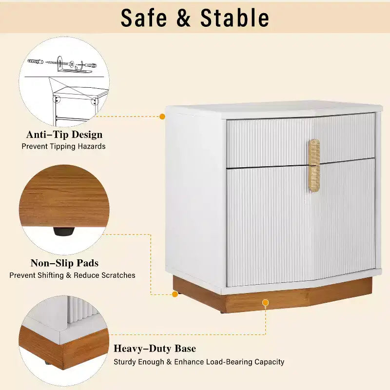 Modern Bulging Designed Storage Nightstand with 2 Drawers