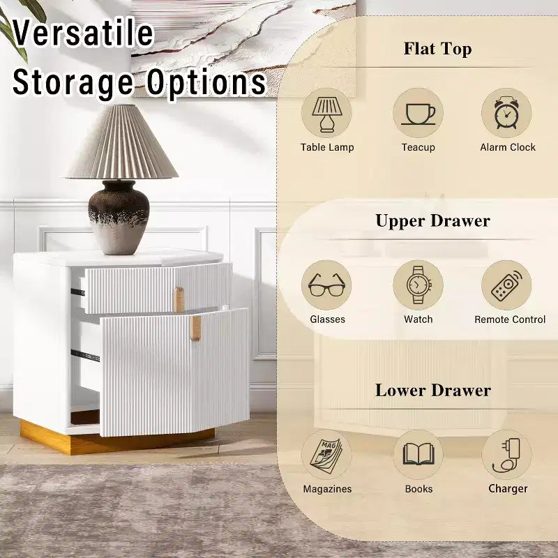 Modern Bulging Designed Storage Nightstand with 2 Drawers